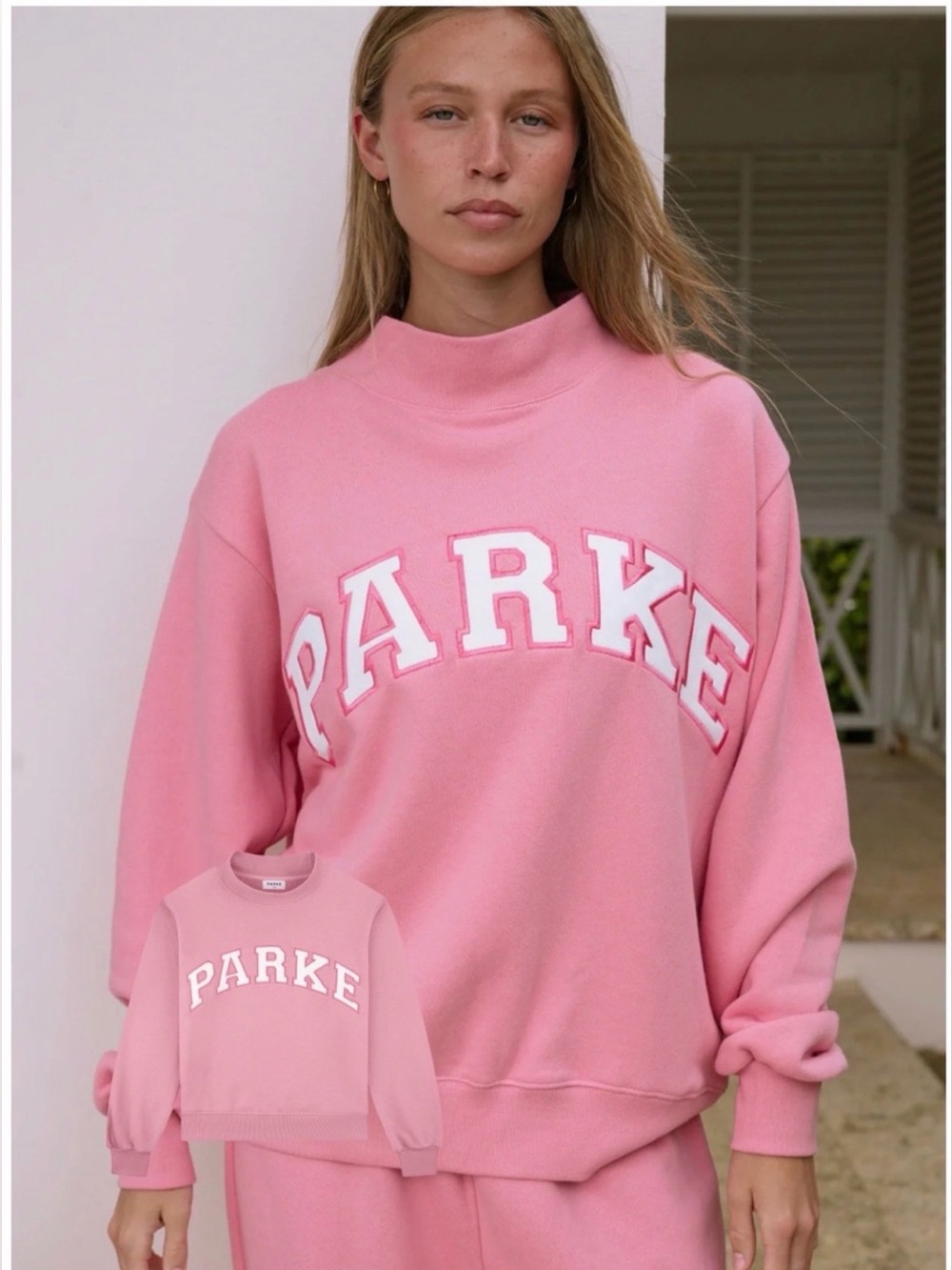 PARKE Summerland Heritage Varsity Mockneck Sweater in Conch